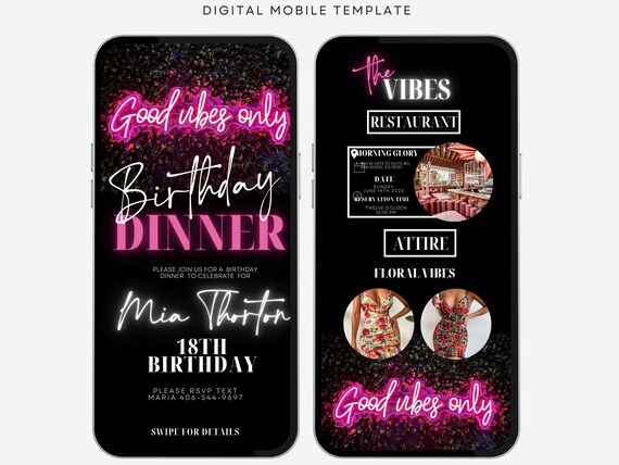Digital Birthday Dinner invitation, Birthday Dinner, Digital Birthday Party Invite, Editable Template, Text, Birthday Party, text evite