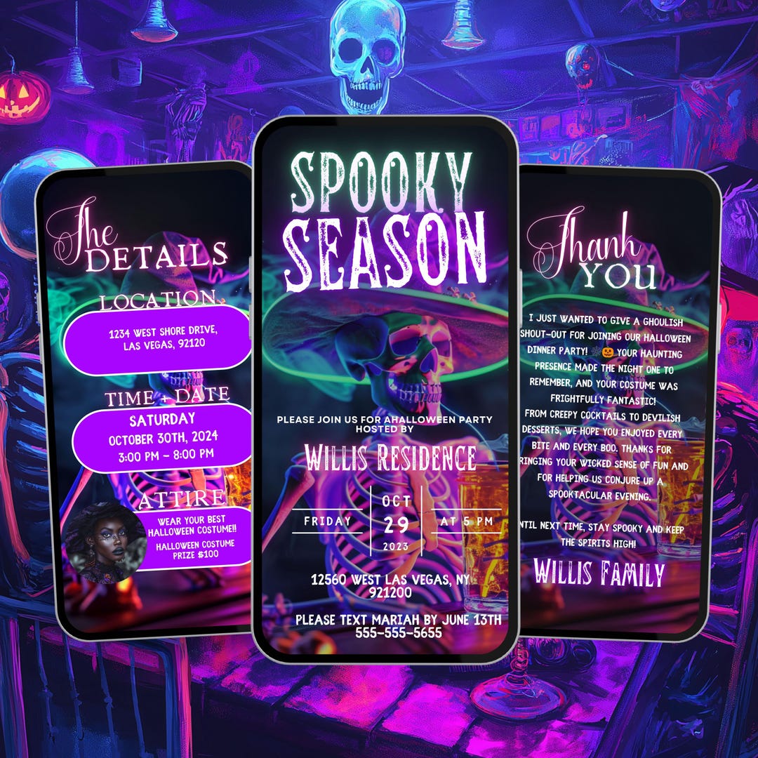 Halloween Spooky Season Digital Halloween Party Invitation, Funny Witch ...