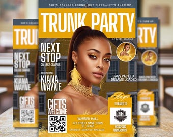 Red Magazine Cover Trunk Party Flyer: Editable College Send-Off Invite (Digital Download