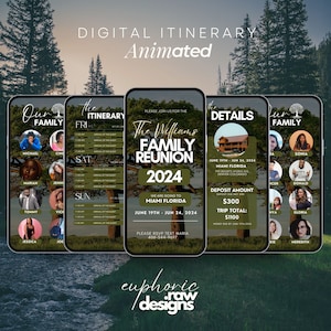 Itinerario de reunión familiar digital, árbol genealógico, reunión de la clase de la escuela secundaria, escapada de fin de semana, viaje por carretera, lista de precios, planificador de horarios