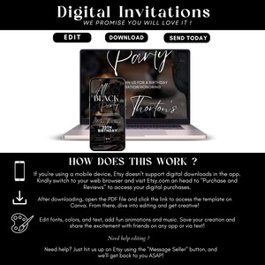 Inbjudan till All Black-födelsedagsfest, födelsedagsmiddag, födelsedagsbrunch, digital All Black-affärsmall, redigerbar inbjudan till formell klädsel bild 7