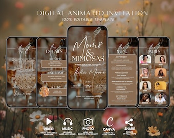 Boho Floral Mother's Day Brunch Invitation – Editable Animated Video Canva Invite, DIY Mom Celebration, Digital Party Invite