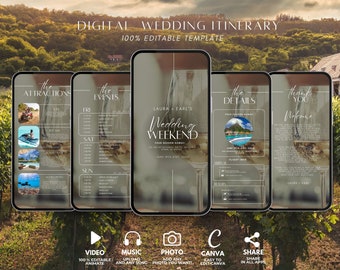 Destination Wedding Invitation, Digital Travel Itinerary, Tropical Wedding Weekend Planner, Editable Abroad Getaway Schedule