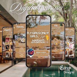 Girls Trip itinerary, itinerary template,  travel itineray, Birthday Weekend Invitation, Weekend Itinerary, Digital Schedule