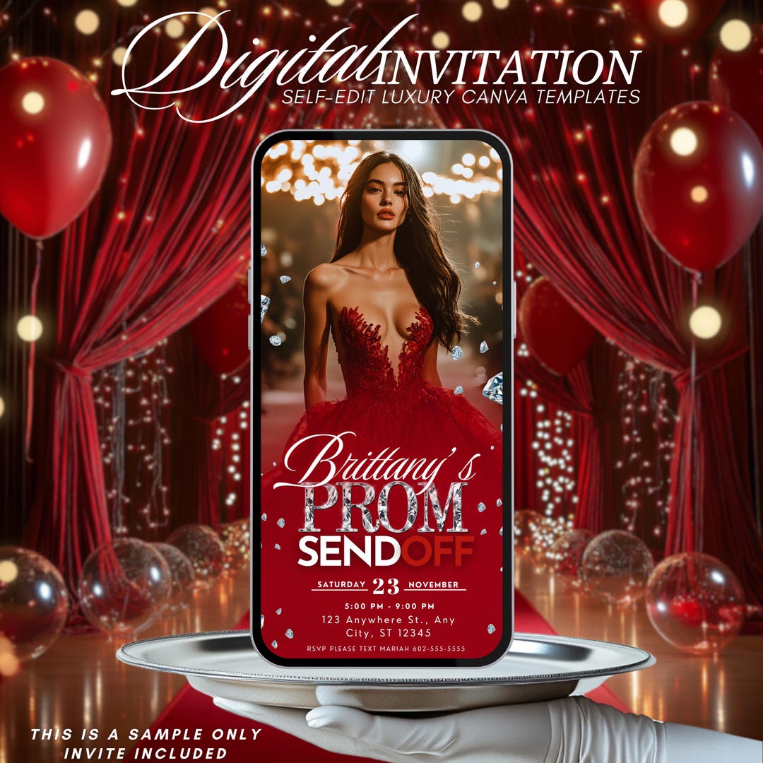 Red Prom Send off Digital Invitation Editable Canva Template Etsy