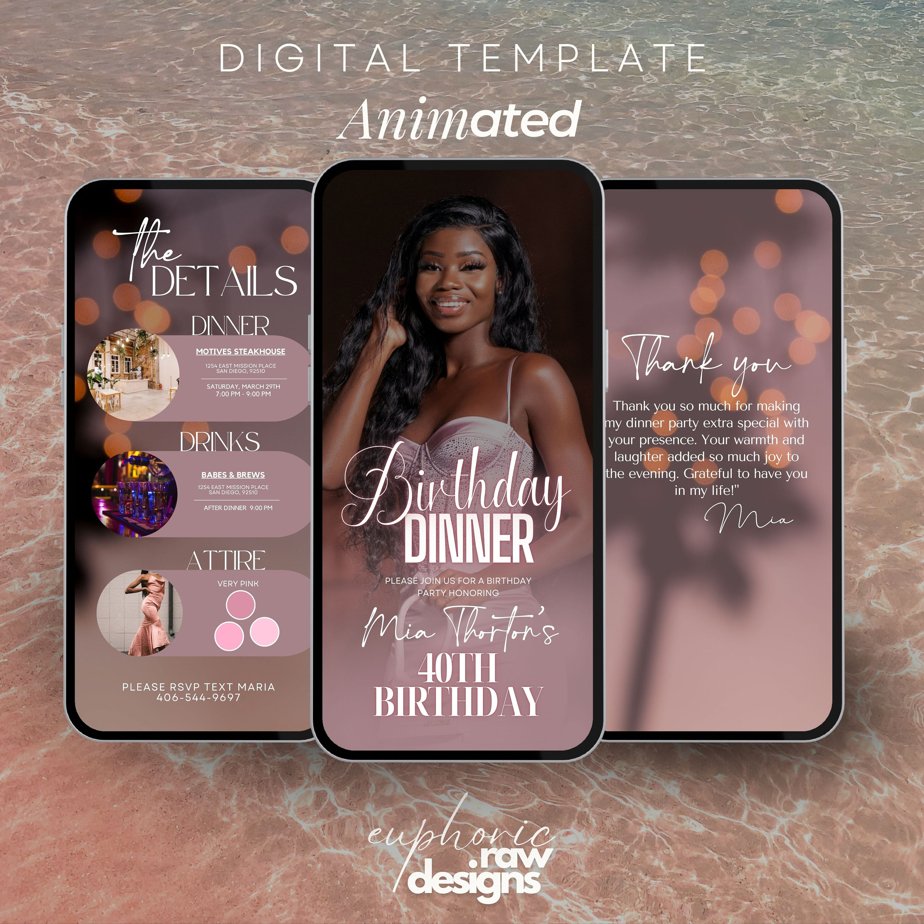 Animated glam Birthday dinner video invitation,digital birthday invitation,text invitation dinner party,birthday itinerary evite template