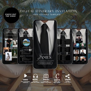 Invitación digital para itinerario masculino, plantilla de viaje de fin de semana de cumpleaños, planificador de viajes, viaje de cumpleaños masculino, escapada a Las Vegas