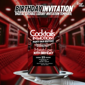 Digital Party Bus Birthday Invitation, Animated Limo Party Evite, Self-Editable Neon Ladies Night Invite, DIY Girls Night Out Bus Template