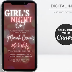 Girl&#39;s Night out Invitation, Birthday Invite, Digital evite, Hot girl summer Invite, Girl&#39;s Night in template, Ladies night Invitation