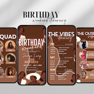 Digital Travel itinerary, itinerary template, travel itineray, Birthday Weekend Invitation, Weekend Itinerary, Girl&#39;s trip, Black Girl Magic