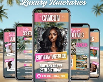 Cancun Itinerary Invitation, Mexico Beach Evite, Editable Birthday Trip Invite, Digital Bday Itinerary, Canva Template, Girls Getaway