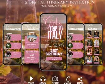 Italy Girls Trip Itinerary Invitation: Animated Travel Planner (Digital)