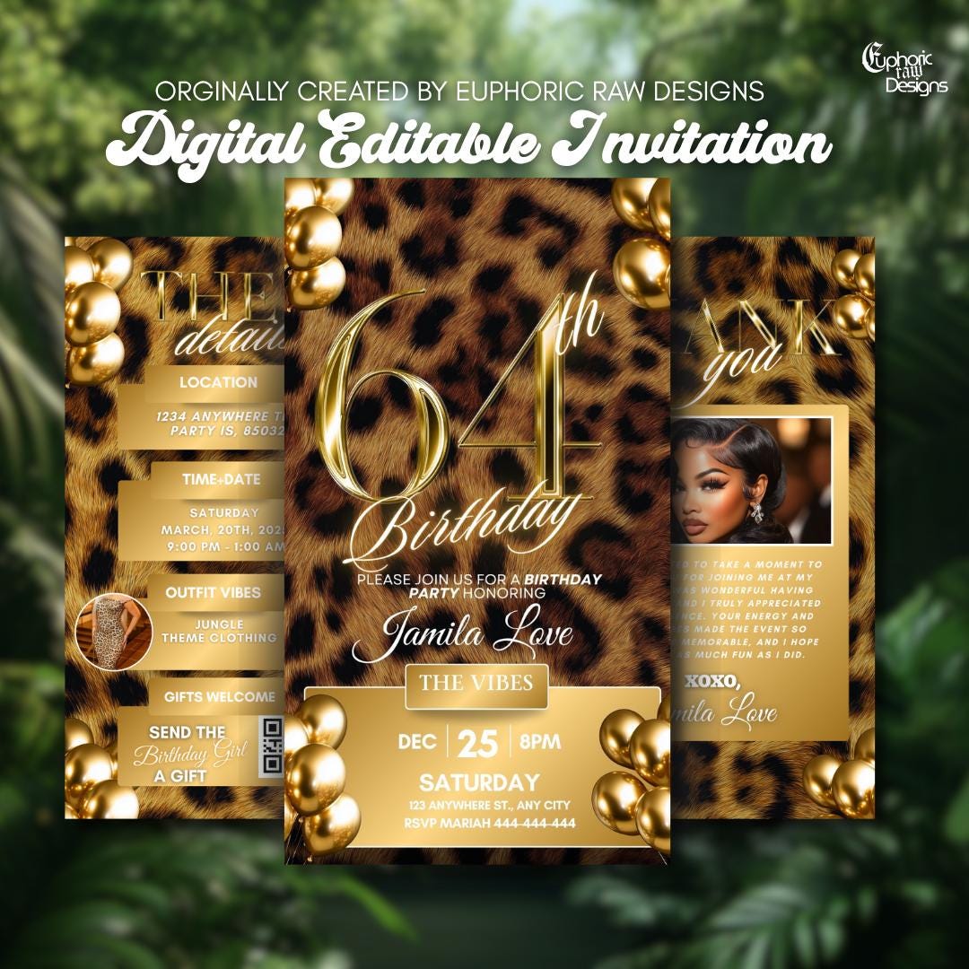 Leopard 61st Birthday Dinner Invitation, Cheetah Print Party Evite