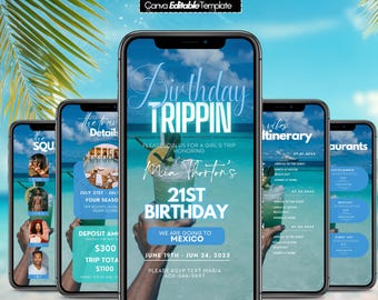 Digital Travel itinerary, itinerary template,  travel itineray, Birthday Weekend Invitation, Weekend Itinerary, Digital Schedule, Girls Trip