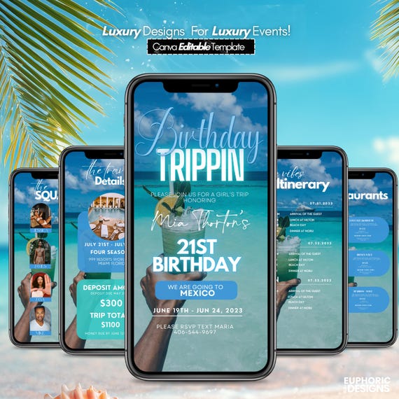 Digital Travel itinerary, itinerary template,  travel itineray, Birthday Weekend Invitation, Weekend Itinerary, Digital Schedule, Girls Trip