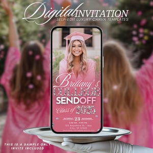 Graduation College Send off Invitation, Pink Trunk Party Invite High School Graduation, Send-Off, Digital Girls Photo Farewell Template