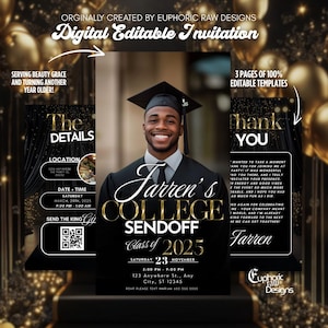 Graduation College Send off Invitation, Black Trunk Party Invite High School Graduation, Send-Off, Digital Boys Photo Farewell Template