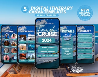 Family Cruise Itinerary Template, Family Reunion Vacation Planner, Cruise Travel Guide, Editable Canva Family Trip Invitation