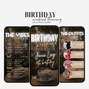 Digital Travel itinerary, itinerary template,  travel itineray, Birthday Weekend Invitation, Weekend Itinerary, Digital Schedule, Girls Trip