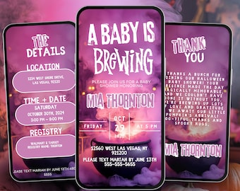 Halloween Baby Shower Invitation, A Baby Is Brewing Invite, Spooky Baby Shower Evite, Editable Canva Template, Digital Download