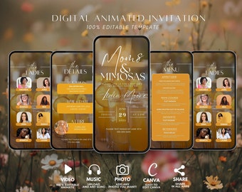 Mother’s Day Brunch Invite, Boho Floral Digital Event Itinerary, Animated Video Invitation, Mom and Mimosa's, Happy Mother’s Day Flyer,