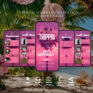 Girls Trip itinerary, itinerary template,  travel itineray, Birthday Weekend Invitation, Weekend Itinerary, Digital Schedule
