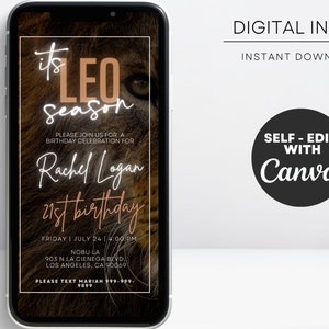 Digitale Einladung zur LEO, Geburtstagstext mit Löwen, digitale Vorlage, Horoskop-Geburtstagseinladung, Sternzeichen-Geburtstagseinladung