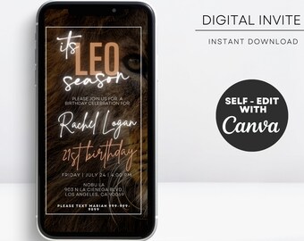 Digital LEO season invitation, Leo birthday text invite, Digital template, horoscope birthday invite, zodiac sign birthday invite