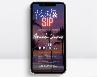 Paint and Sip Birthday Invitation: Wine Tasting Party (Digital)