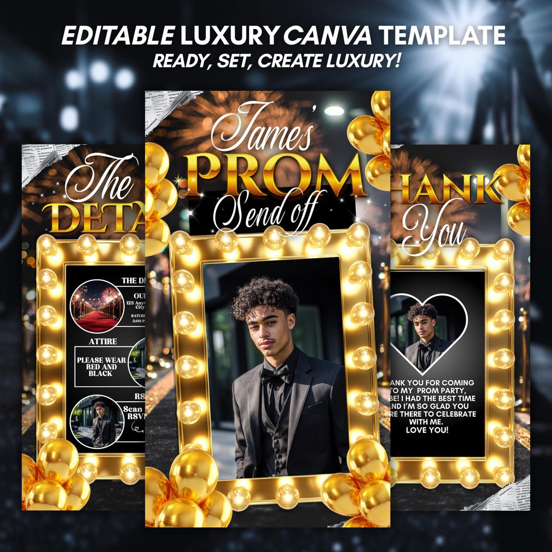 Prom Send-off Invitation in Black and Gold, Digital Boy Prom Party ...