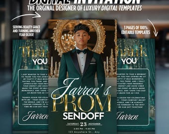 Green & Gold Prom Send Off Invitation: Editable Template (Digital Download)