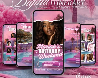 Editable Birthday Weekend Itinerary Invitation, Digital Travel Itinerary for Girl’s Trip, Vacation Getaway Planner Schedule