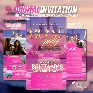 Boat Party Invitation, Animated Yacht Party Evite, Gold Digital Yacht Beach Cruise Birthday Invite, Summer Sailing, DIY Editable Template