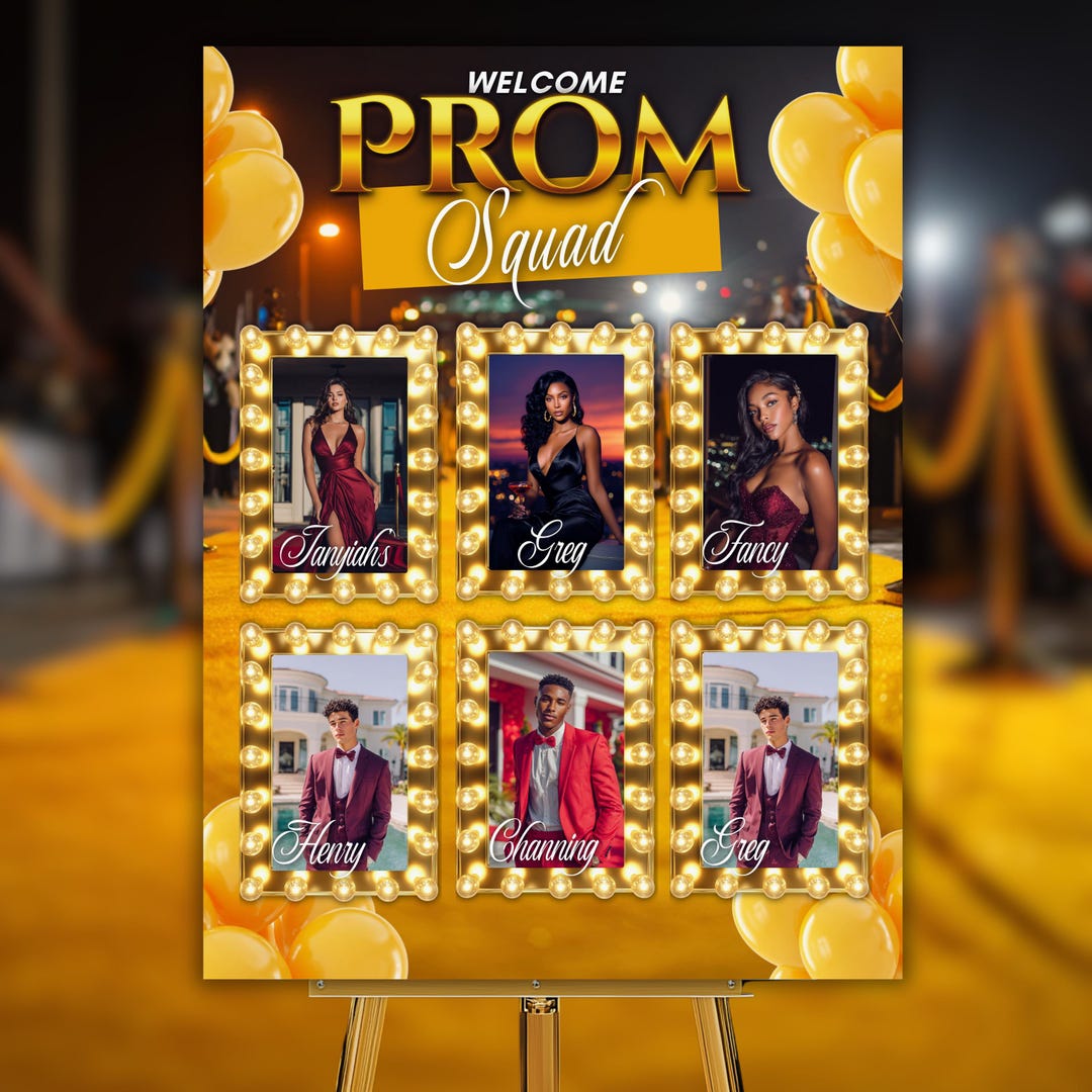 Yellow and Gold Prom Night Glam Poster Board Template, Prom Crew ...