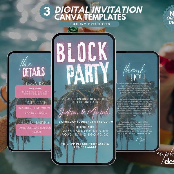 Digital Block Party Invitation, Chili Cook-off Flyer, Family Bbq Reunion, Summer Picnic, Pool & Beach Party, Backyard neighborhood party