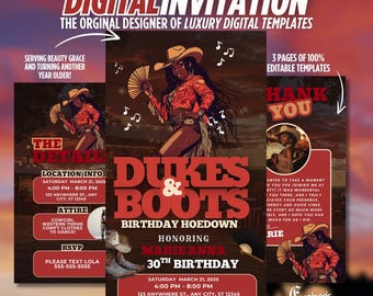 Western Birthday Party Invitation, Cowgirl Evite, Rodeo Theme Flyer, Hoedown Canva Template, Editable Digital Invite, Dukes and Boots Design