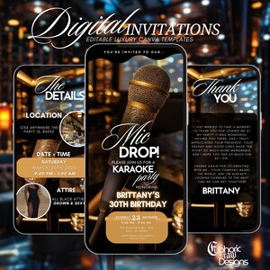 Karaoke Party Birthday Invitation, Animated Karaoke Night Invite, Digital Singing Musical Birthday Evite, Girls Night, Editable DIY Template