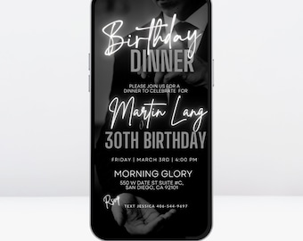 Digital Men Birthday Dinner Invitation, Male Birthday Invite, Phone & Text Birthday Template,  Electronic Man Birthday Dinner Invite