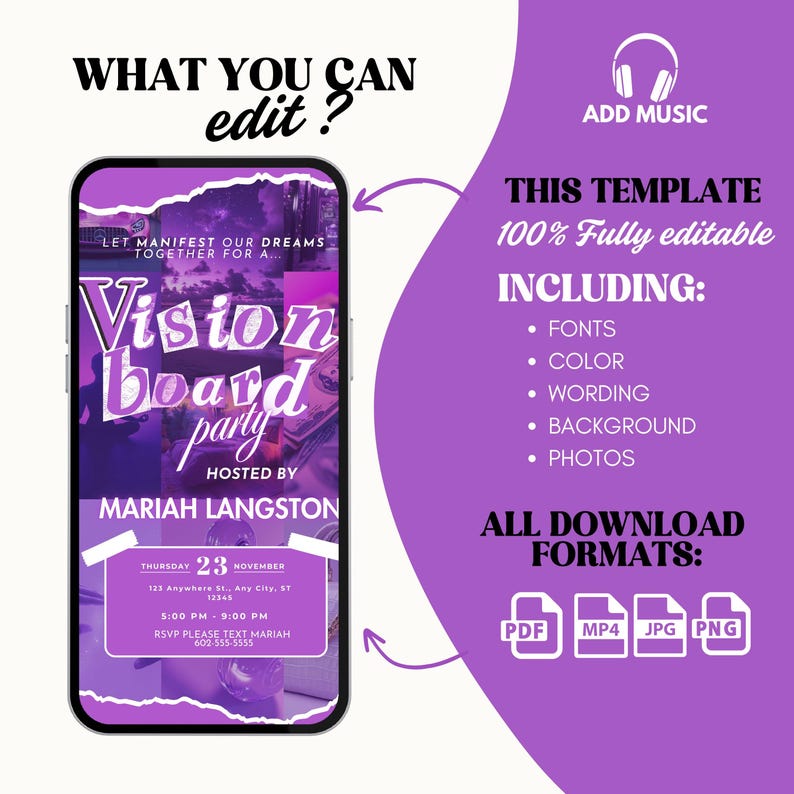 2025 Vision Board New Years Party Invitation, Manifestation Gathering, Dream Board Girls Night