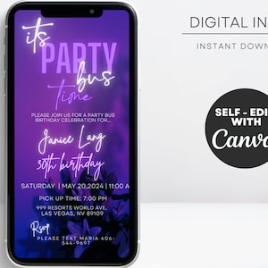 Digital Party Bus Birthday Invitation, Birthday Party Bus Invite, Birthday Party Bus Invite, Party Invitation, Phone Birthday Invite