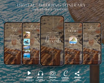 Digital Destination Wedding Invitation Itinerary, Travel Wedding Planning Template, Tropical Wedding Weekend, Schedule Abroad Getaway Trip