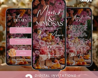 Mother’s Day Brunch Invite, Boho Floral Digital Event Itinerary, Animated Video Invitation, Mom and Mimosa's, Happy Mother’s Day Flyer,