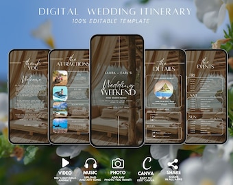Digital Destination Wedding Invitation Itinerary, Travel Wedding Planning Template, Tropical Wedding Weekend, Schedule Abroad Getaway Trip