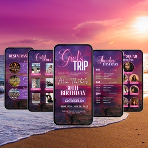 Girls Trip itinerary, itinerary template,  travel itineray, Birthday Weekend Invitation, Weekend Itinerary, Digital Schedule