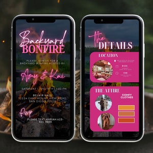 Fête d’arrière-cour de feu de joie, barbecue d’arrière-cour, fête d’anniversaire de feu de joie inviter une invitation d’anniversaire numérique, fête d’arrière-cour