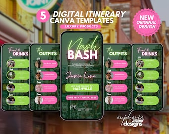 Digital Nash Bash, Bachelorette Itinerary,  Brides Last Ride, Nashville Bach Weekend, Nashville Getaway, Travel Template Nashville Itinerary