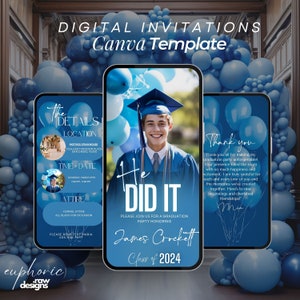 Graduation Invitation, Customizable Graduation Itinerary, Boy Blue Digital Download, College & High School Celebration Invite