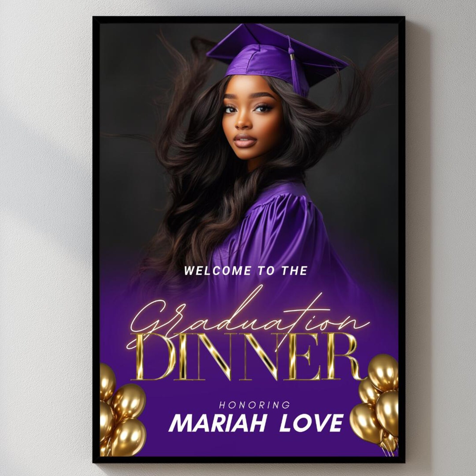 Graduation Digital Sign Graduation Welcome Sign Template, Gold Grad Signage, Purple Class of ...