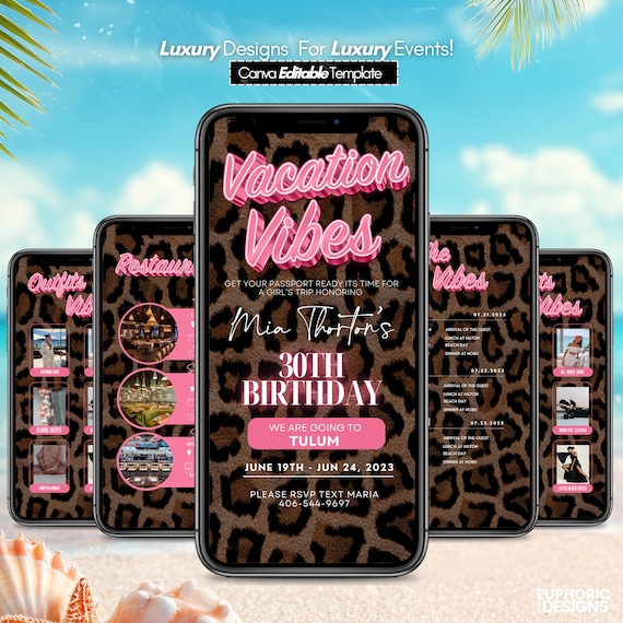 Birthday Weekend Itinerary Invitation, Pink Girls Trip Itinerary, Animated Travel, Planner Template