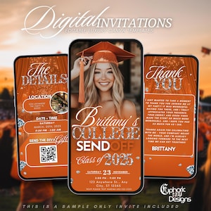 Graduation College Send off Invitation, Orange Trunk Party Invite High School Graduation, Send-Off, Digital Girls Photo Farewell Template